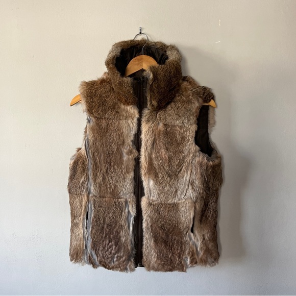 Burberry London Reversible Rabbit Fur Vest Green Brown Size M - Picture 6 of 7